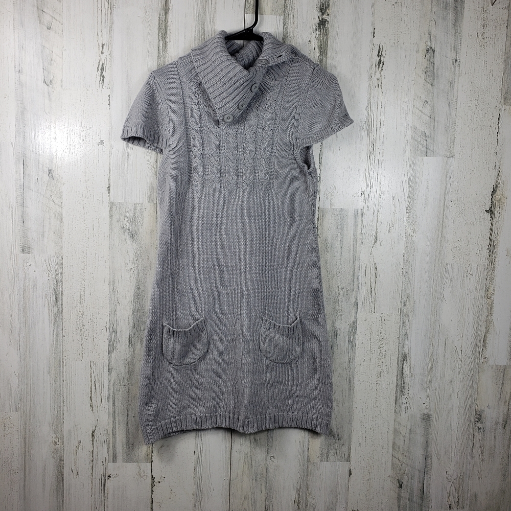 955 vintage gray short sleeve cowl neck sweater dress pockets women's L - Picture 8 of 8